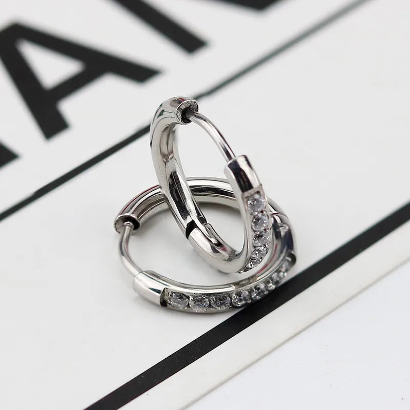 Women’s Printing Inlay Earrings In 304 Stainless Steel With 18K Real Gold PVD Coating And Zircon Inlay