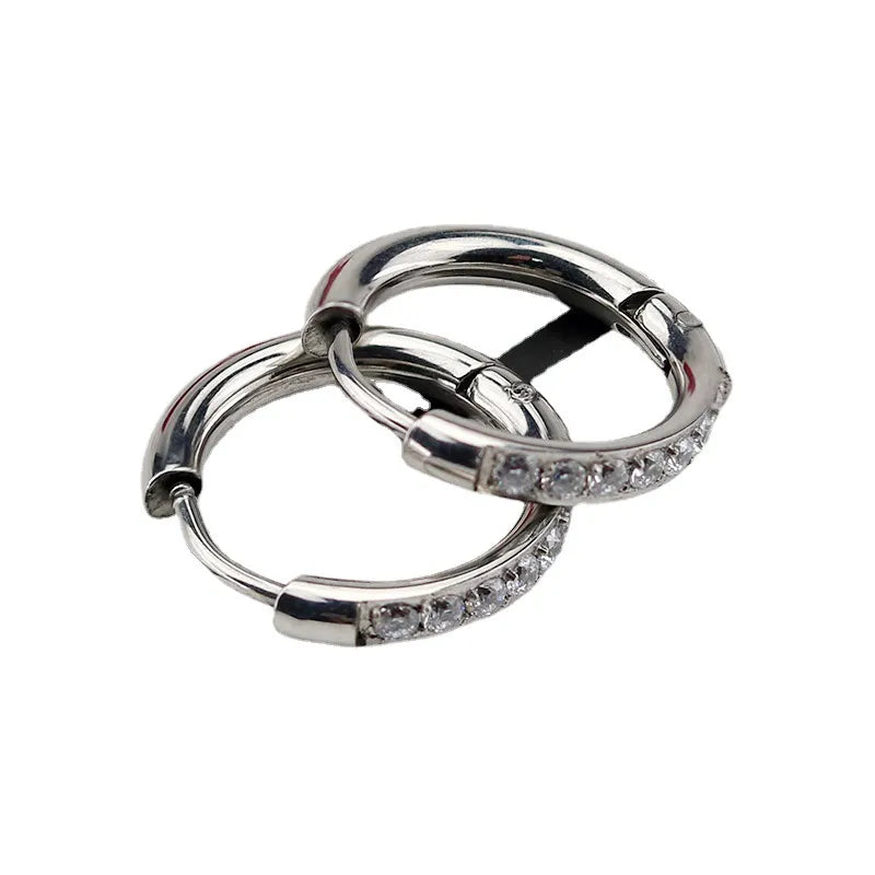 Women’s Printing Inlay Earrings In 304 Stainless Steel With 18K Real Gold PVD Coating And Zircon Inlay