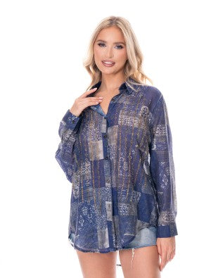 Square Patter Shirt with Glittering
