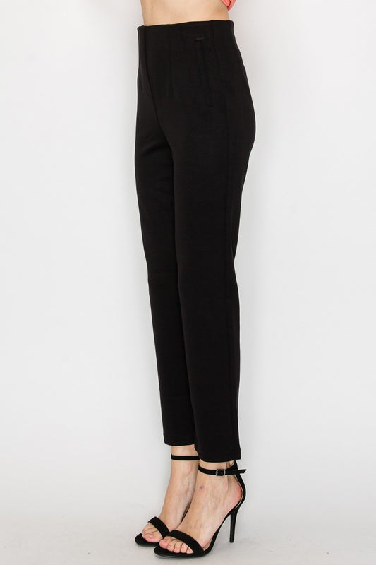Straigh-leg Solid Pintuck Pants Black