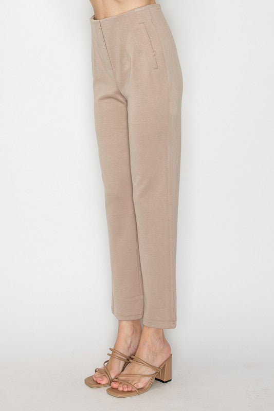 Straigh-leg Solid Pintuck Pants Taupe