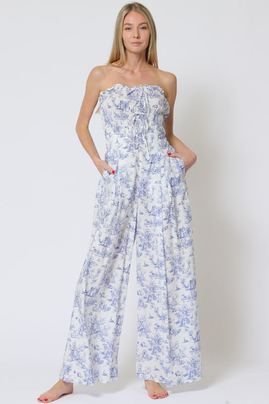 Tube Tie Front Strap Elastic Waisted Jumpsuit