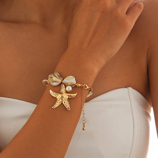 Vacation Marine Style Starfish Imitation Pearl Bracelet
