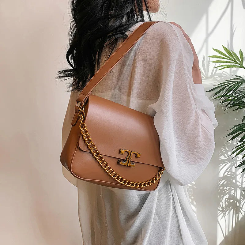 Solid Color Small Square Streetwear Designer Inspsired Bag For Women Brown