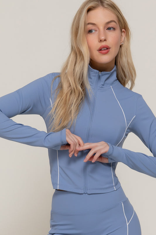 Long Slv Piping Active Wear Jacket In Blue