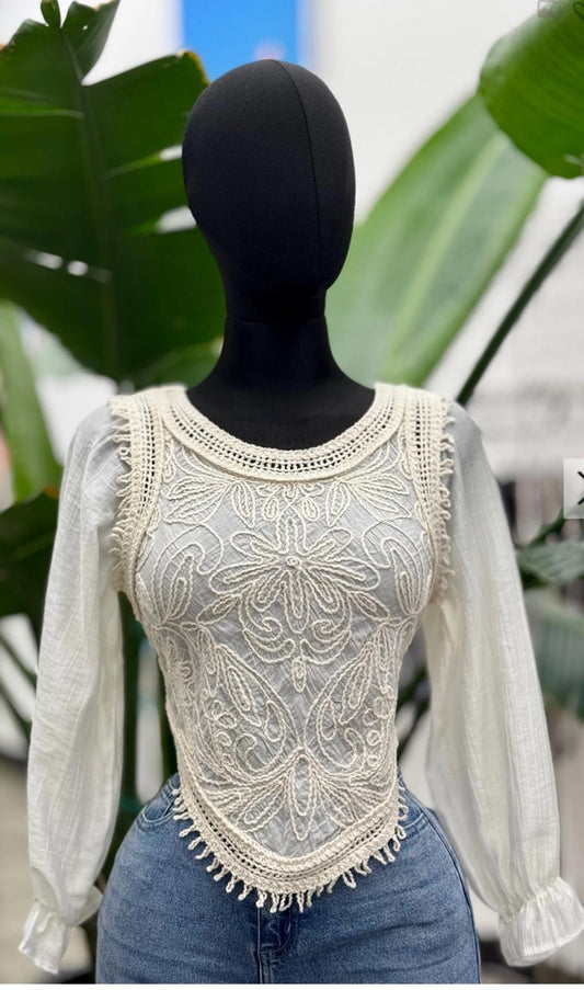 Embroidered Long Sleeve Top