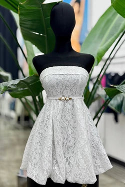 Ivory Short Dress with Belt